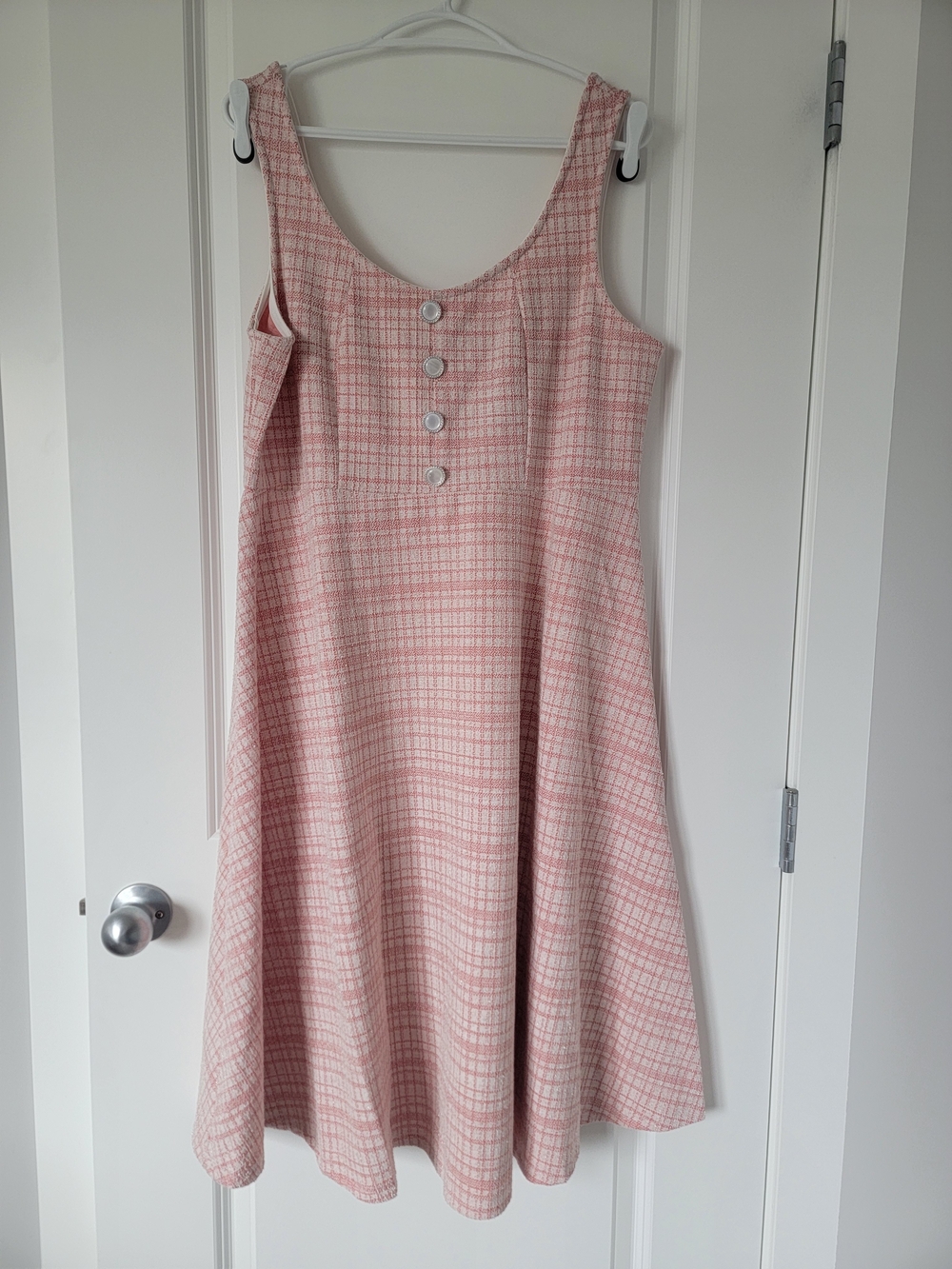 Affordable Fashion Pink Plaid Sleeveless Button Front A-Line Dress 1XL US 14/16